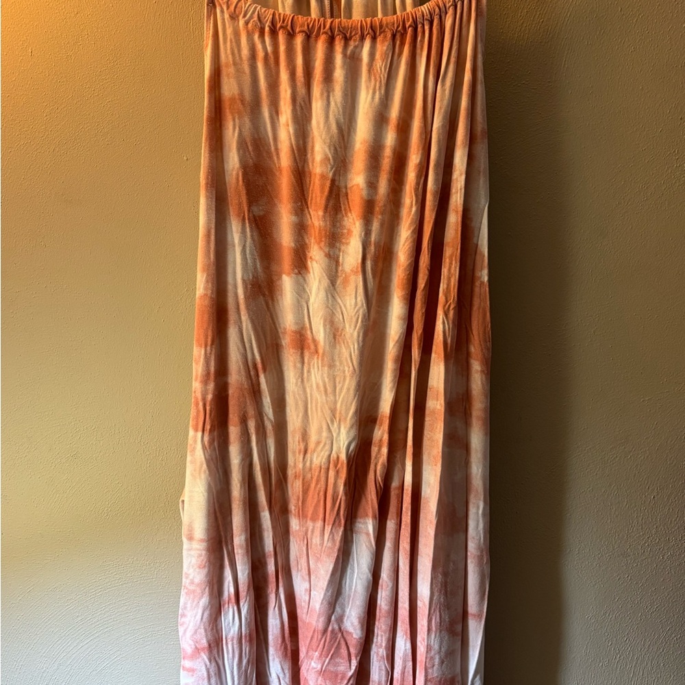 Orange and Pink Ruched Maxi dress